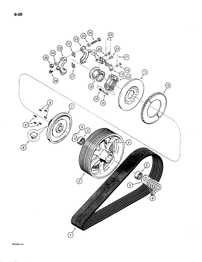 Схема запчастей Case MAXI-SNEAKER C - (9-20) - TRENCHER DRIVE BELT AND CLUTCH (09) - CHASSIS/ATTACHMENTS