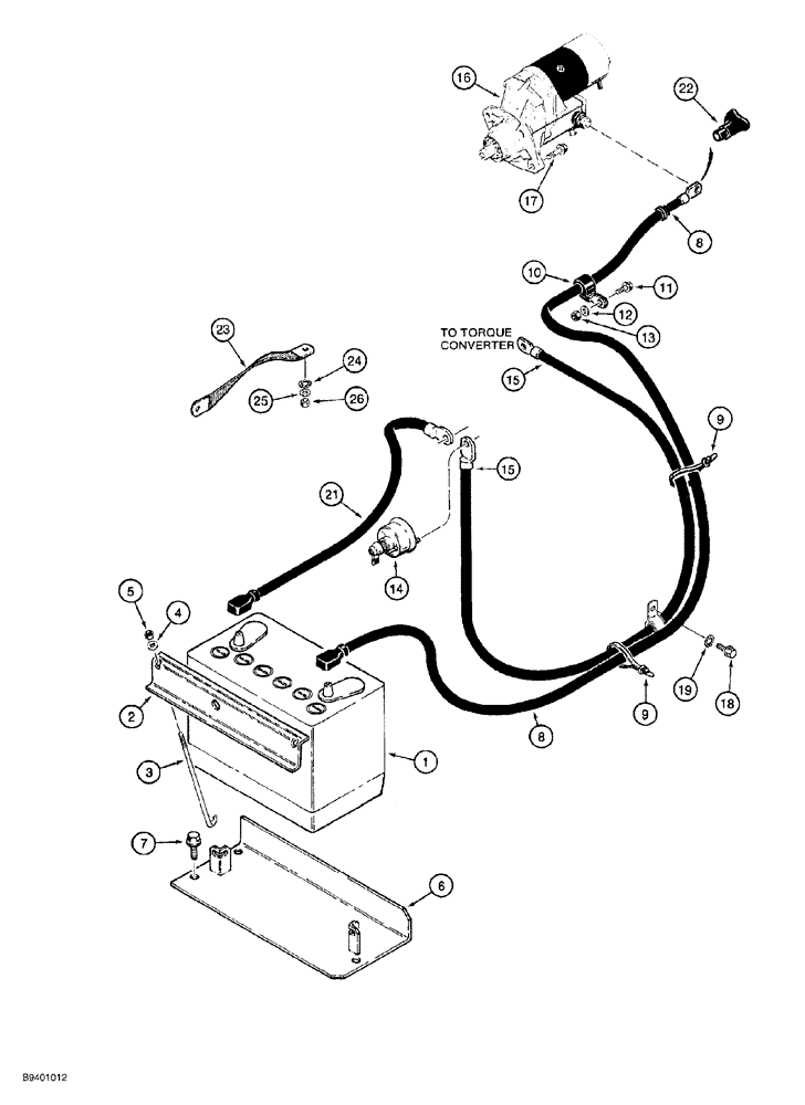 Схема запчастей Case 650G - (4-10) - BATTERY MOUNTING, CABLES, AND STARTER (04) - ELECTRICAL SYSTEMS