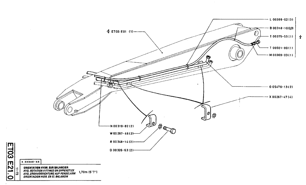 Схема запчастей Case TY45 - (ET03 E21.0) - HYD. ROTATION FITTINGS ON DIPPERSTICK - 1,70 M (5 7") (14) - DIPPERSTICKS