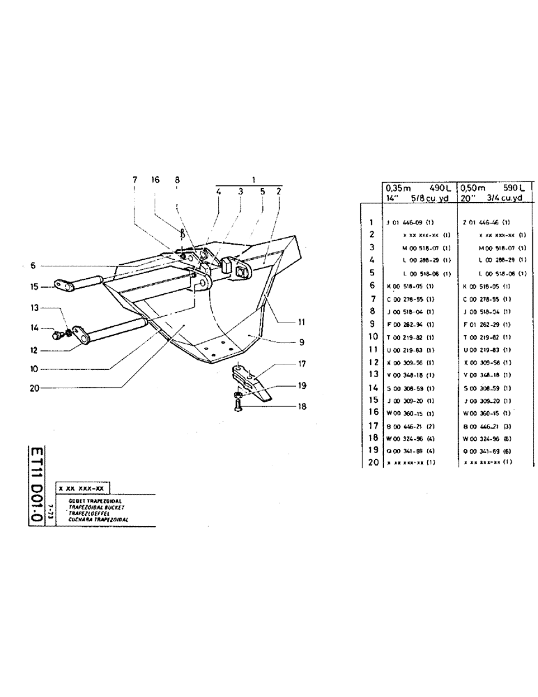 Схема запчастей Case TC45 - (121) - TRAPEZOIDAL BUCKET, 0.35M - 490L, - 14" - 5/8 CU.YD. 