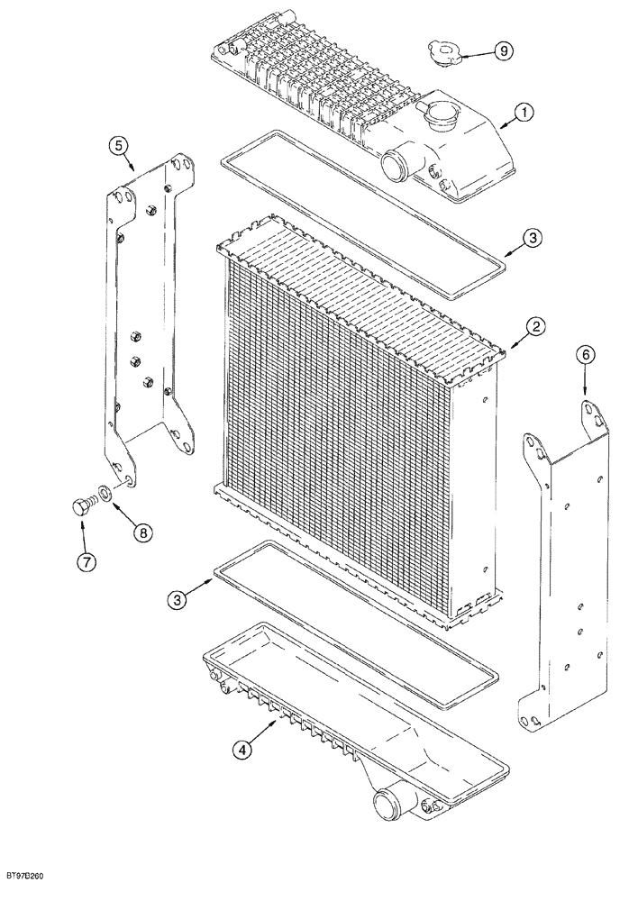 Схема запчастей Case 580SL - (2-004) - RADIATOR ASSEMBLIES (02) - ENGINE