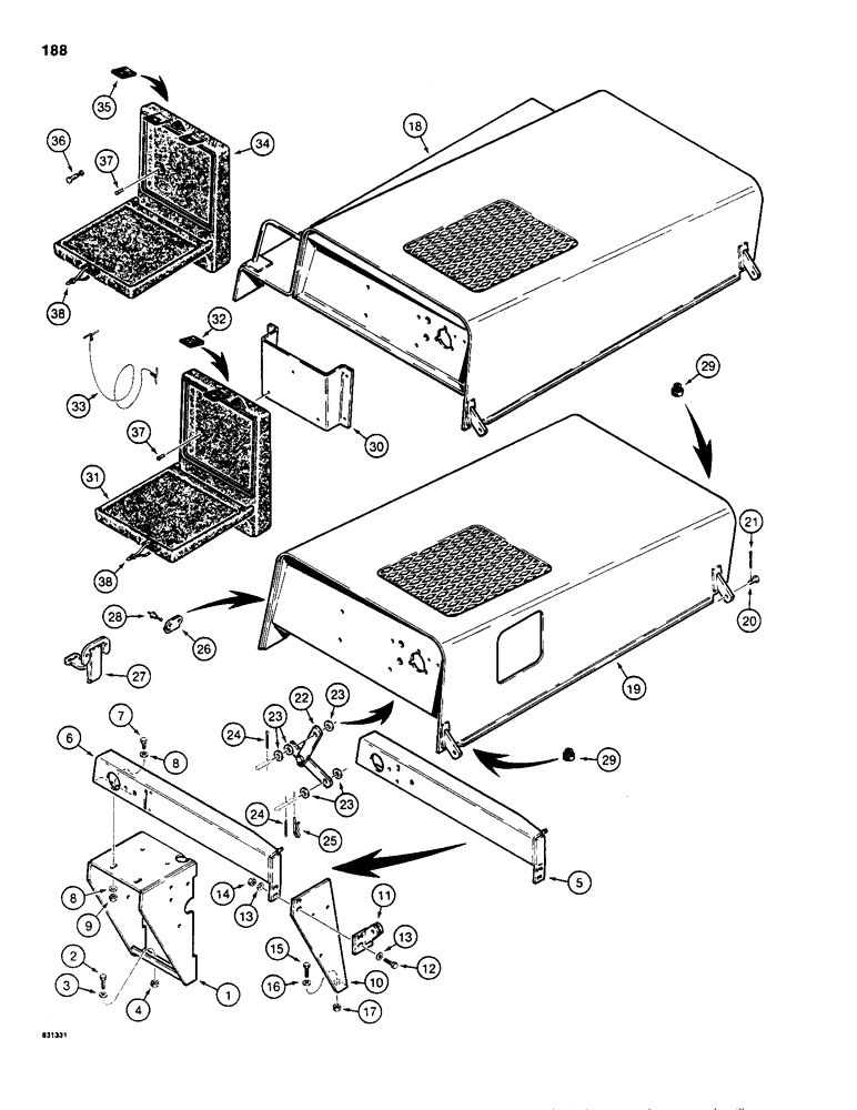 Схема запчастей Case P60 - (188) - CONTROL CONSOLE, INSTRUMENT PANEL, AND HOOD (90) - PLATFORM, CAB, BODYWORK AND DECALS