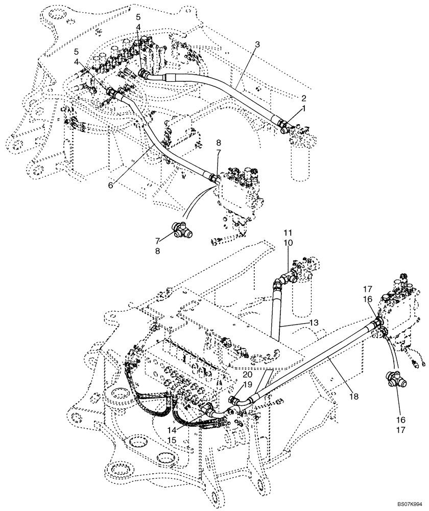 Схема запчастей Case 580M - (08-02) - HYDRAULICS - LOADER VALVE AND FILTER TO BACKHOE VALVE (08) - HYDRAULICS