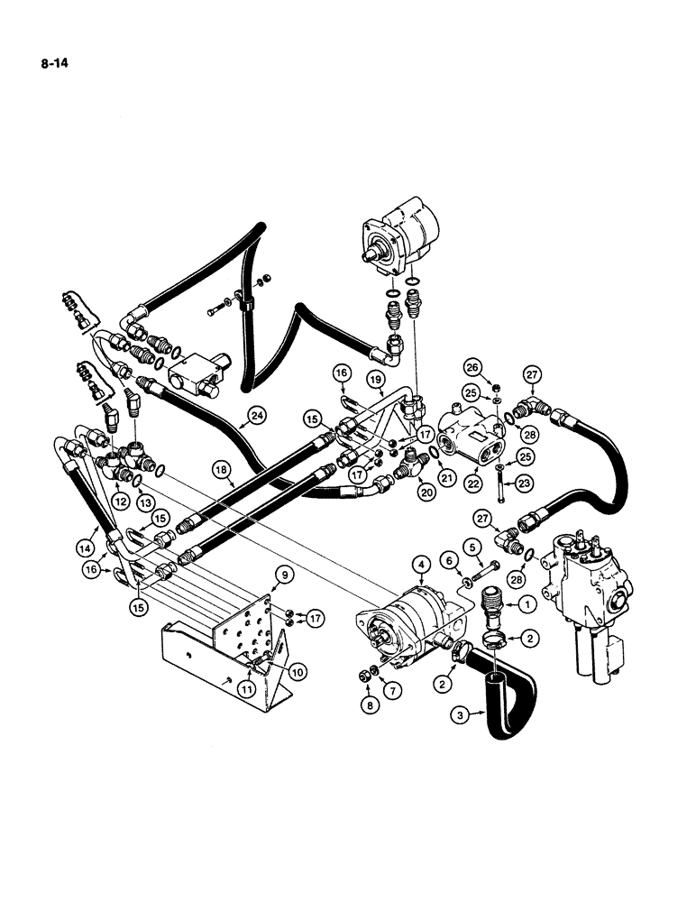 Схема запчастей Case W11B - (8-014) - HYDRAULIC CIRCUIT, PUMP TO LOADER VALVE AND BRAKE ACTUATOR (08) - HYDRAULICS