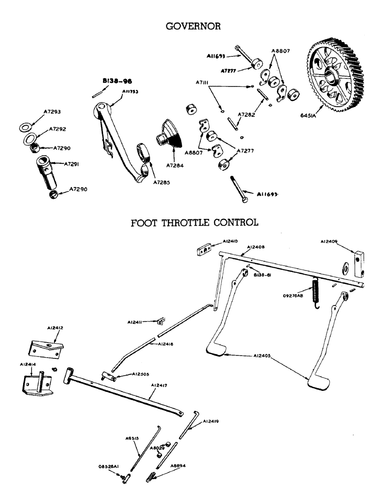 Схема запчастей Case W9 - (044) - GASOLINE ENGINE, GOVERNOR, FOOT THROTTLE CONTROL (02) - ENGINE