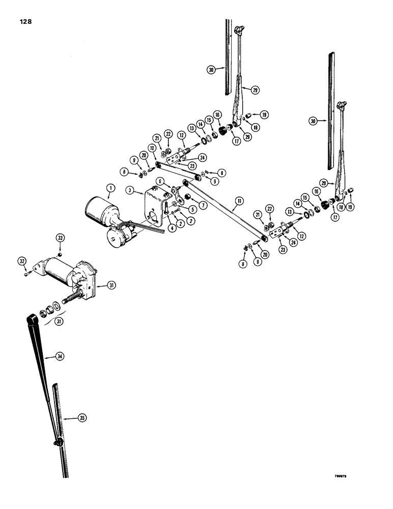 Схема запчастей Case 1150B - (128) - WINDSHIELD WIPER (06) - ELECTRICAL SYSTEMS