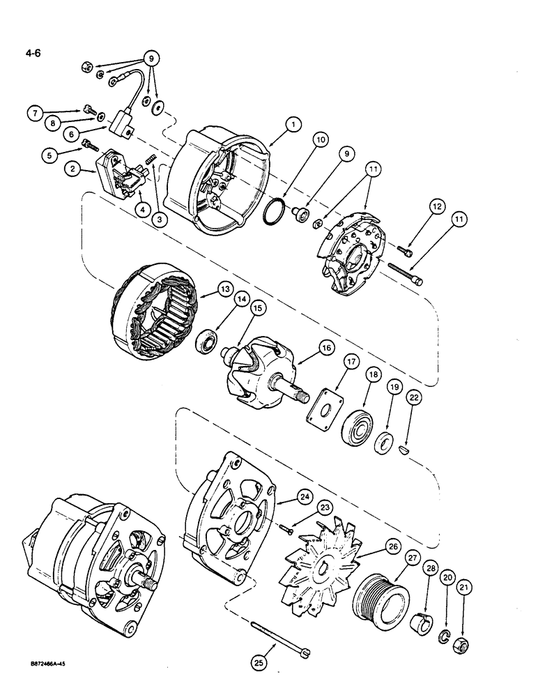 Схема запчастей Case W14B - (4-06) - BOSCH ALTERNATOR - A186124, IF USED, 45 AMPERE - 24 VOLT (04) - ELECTRICAL SYSTEMS