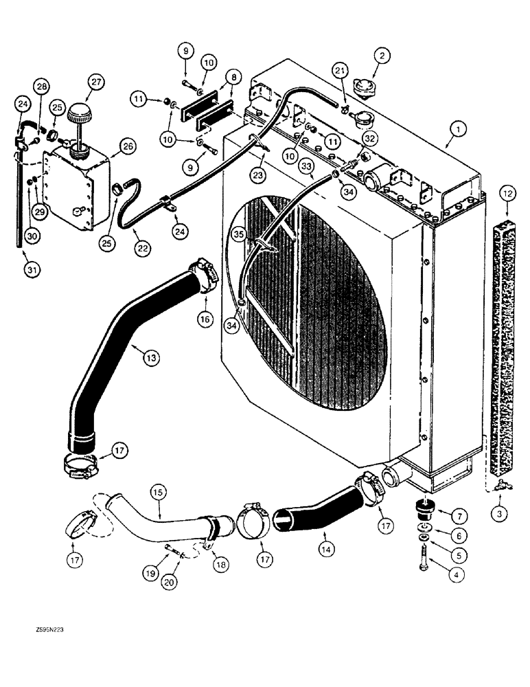 Схема запчастей Case 1150E - (2-116) - RADIATOR MOUNTING, COOLANT RECOVERY AND AIR VENTING SYSTEM (02) - ENGINE