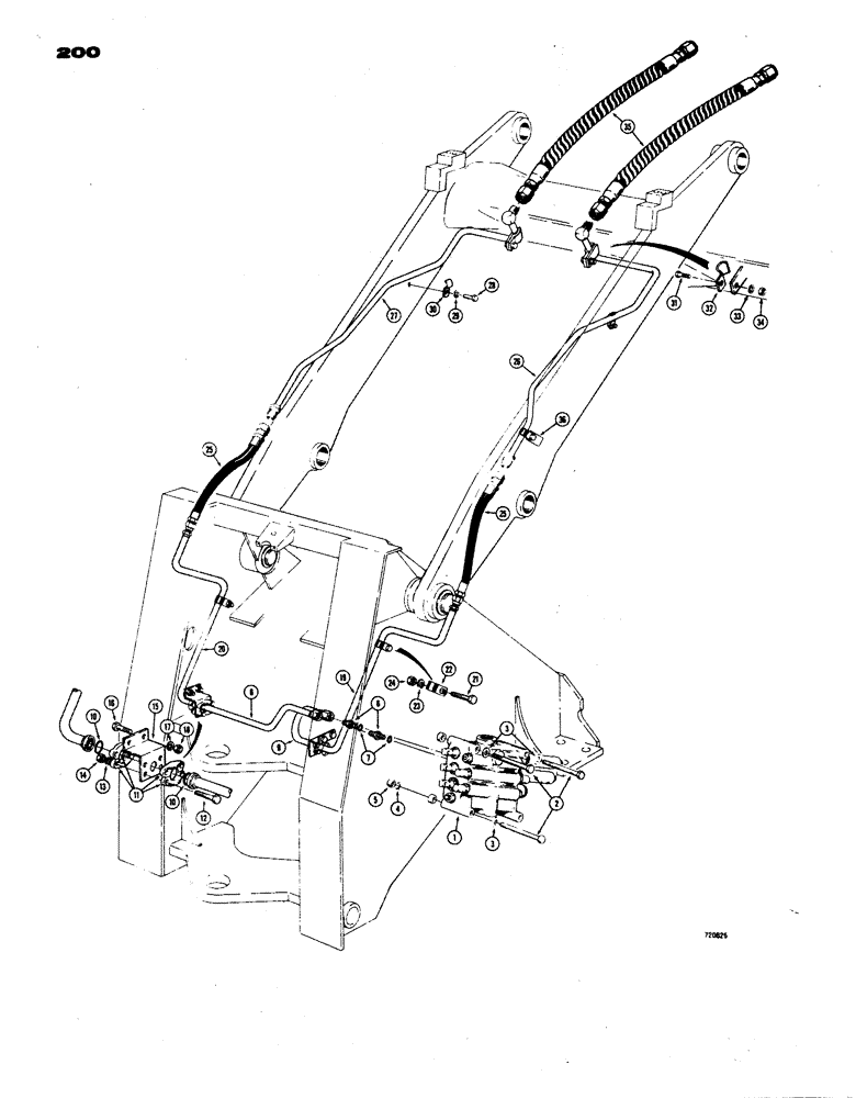 Схема запчастей Case W24B - (200) - LOADER HYD, 4-IN-1 BUCKET HYD,MODELS W/SPLIT FLANGE HYD TUBES USED BEFORE TRAC SN.9115977 (08) - HYDRAULICS