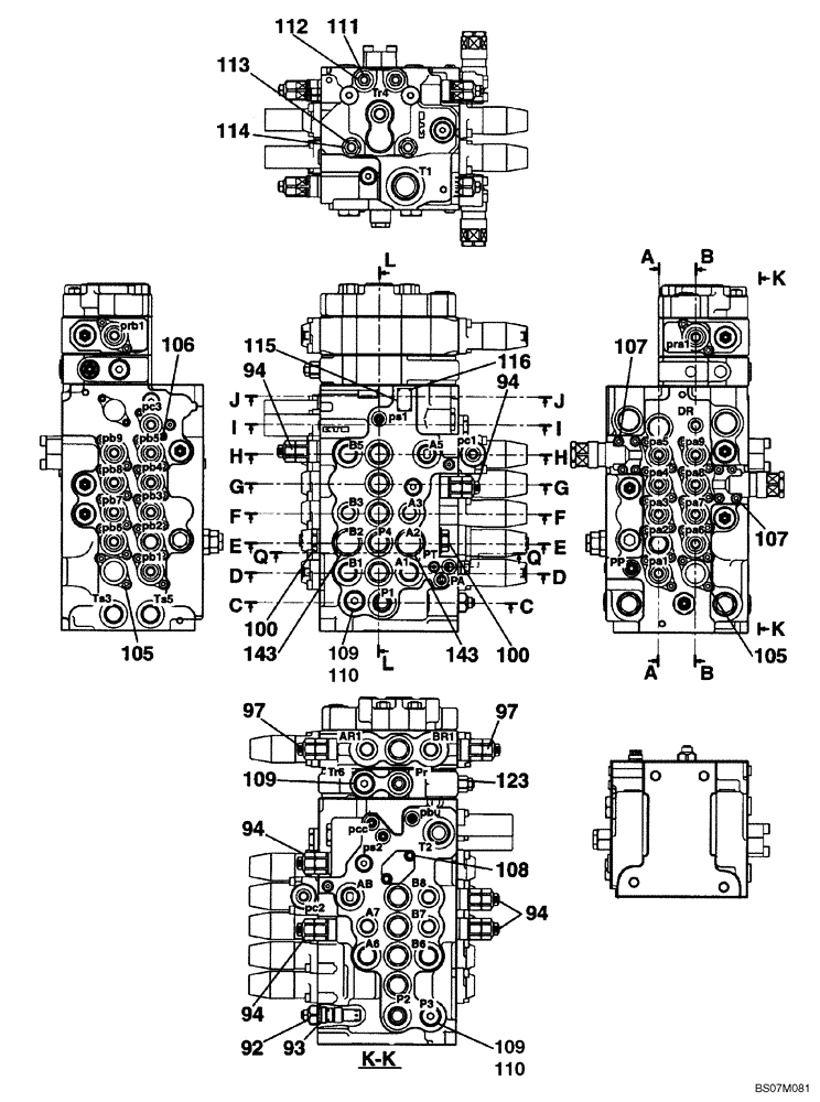 Схема запчастей Case CX135SR - (08-25) - KMJ10690 VALVE ASSY, CONTROL - MODELS WITH DOZER BLADE (08) - HYDRAULICS