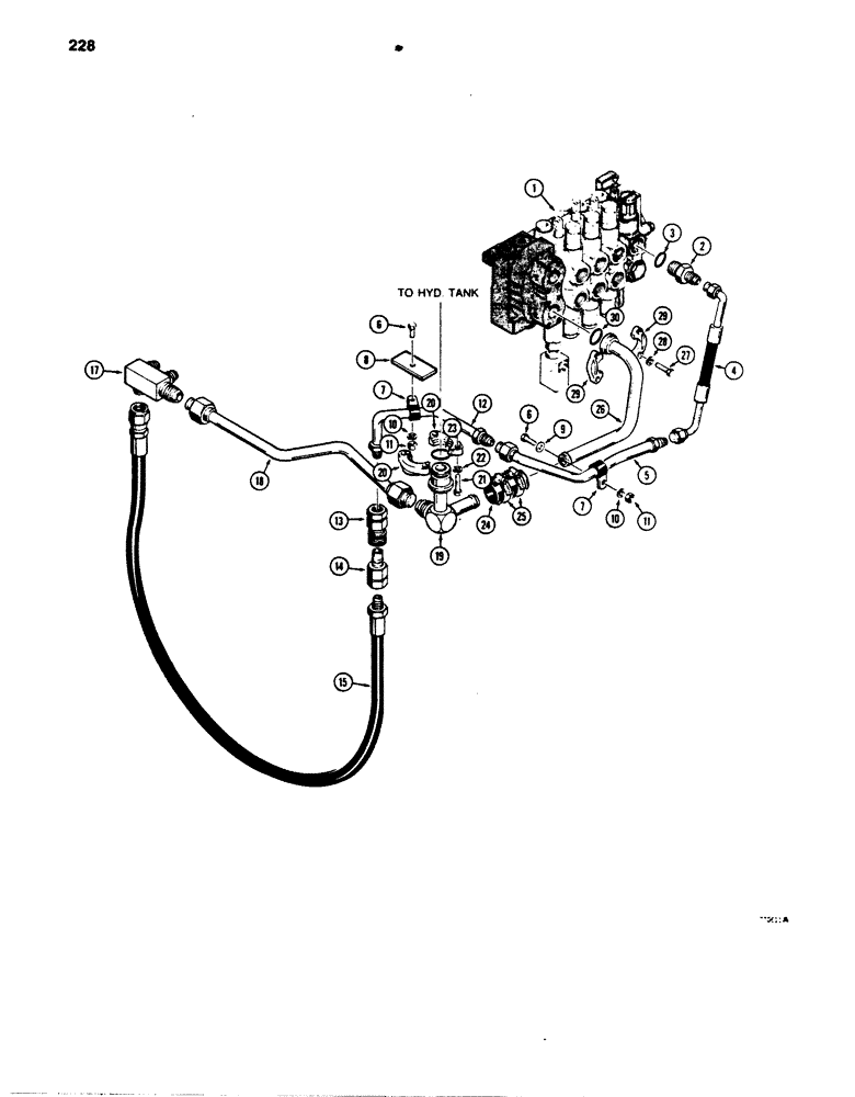 Схема запчастей Case 850B - (228) - BACKHOE HYDRAULIC CIRCUIT, CONTROL VALVE TO BACKHOE AND RESERVOIR (07) - HYDRAULIC SYSTEM