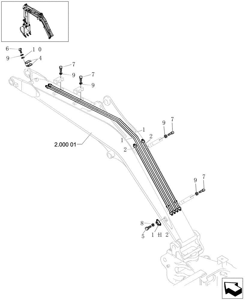 Схема запчастей Case CX31B - (2.000[04]) - LINES BOOM - STD (35) - HYDRAULIC SYSTEMS