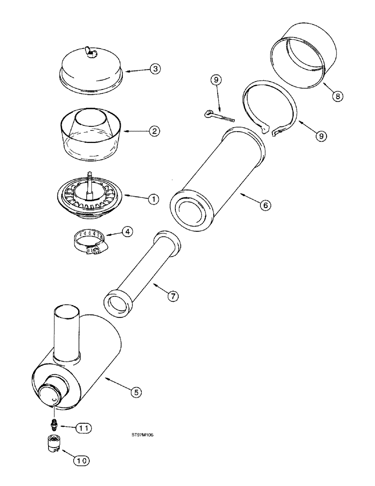 Схема запчастей Case 590SL - (2-08) - AIR CLEANER AND PRECLEANER ASSEMBLIES, PRECLEANER ASSEMBLY (02) - ENGINE