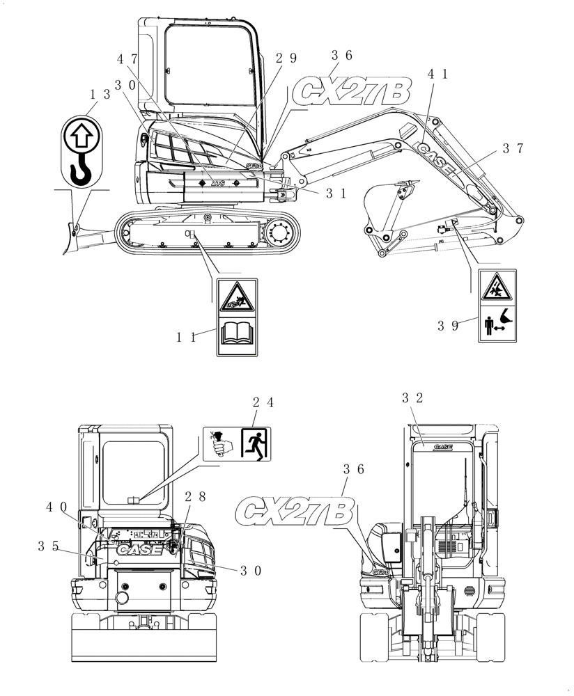 Схема запчастей Case CX27B - (4.520[06]) - DECALS - CAB (04) - Section 4