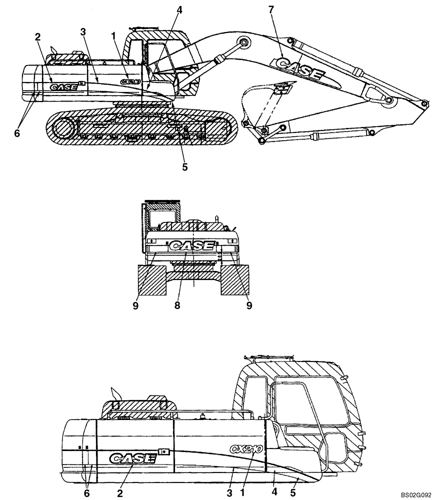 Схема запчастей Case CX210LR - (09-44) - DECALS (09) - CHASSIS