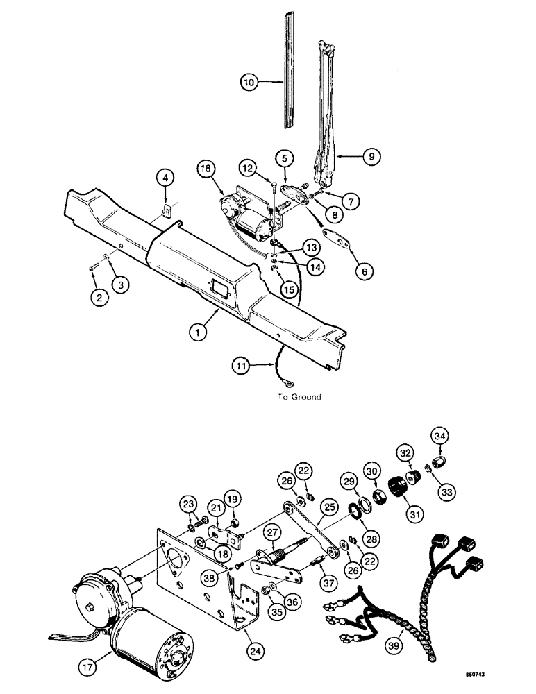 Схема запчастей Case W14FL - (224) - CAB FRONT WIPERS, USED BEFORE PIN 9154965, FRONT WIPER - (04) - ELECTRICAL SYSTEMS