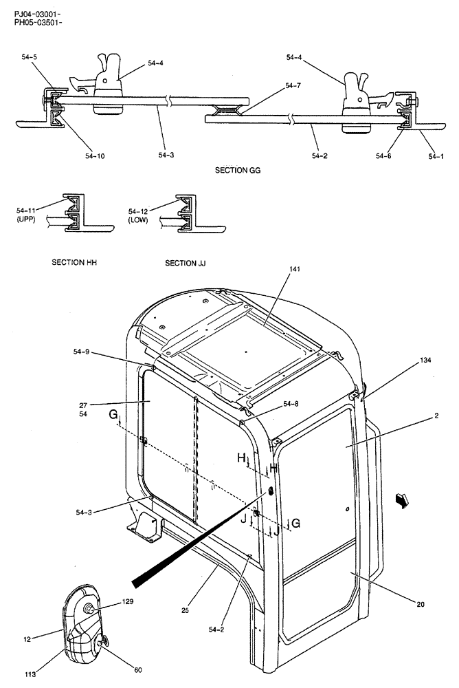 Схема запчастей Case CX50B - (02-066) - CAB ASSEMBLY, P/N PW50C00002F1 (05) - SUPERSTRUCTURE