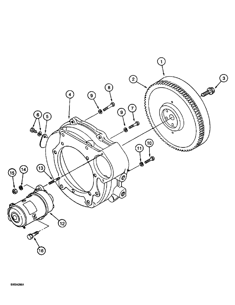 Схема запчастей Case 560 - (2-26) - FLYWHEEL ASSEMBLY AND STARTER MOUNTING, KUBOTA V2203 ENGINE, PRIOR TO P.I.N. JAF0295741 (02) - ENGINE