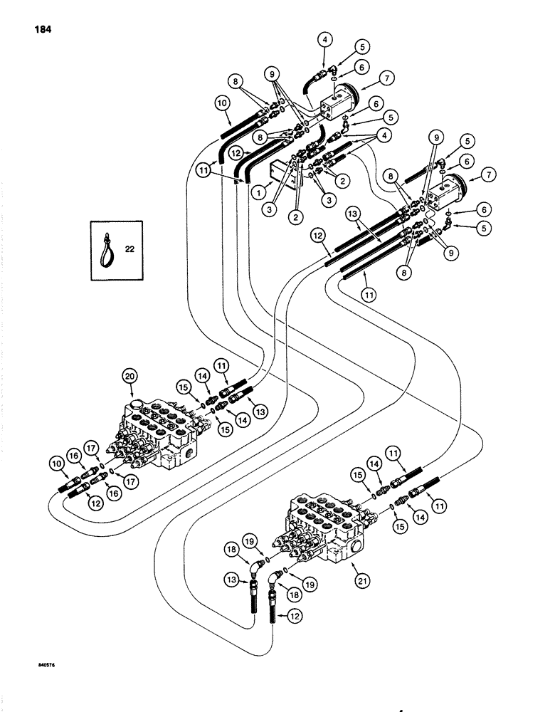 Схема запчастей Case 1080 - (184) - HYDRAULIC CIRCUIT FOR CONTROLS, FOOT CONTROL VALVE LINES (35) - HYDRAULIC SYSTEMS