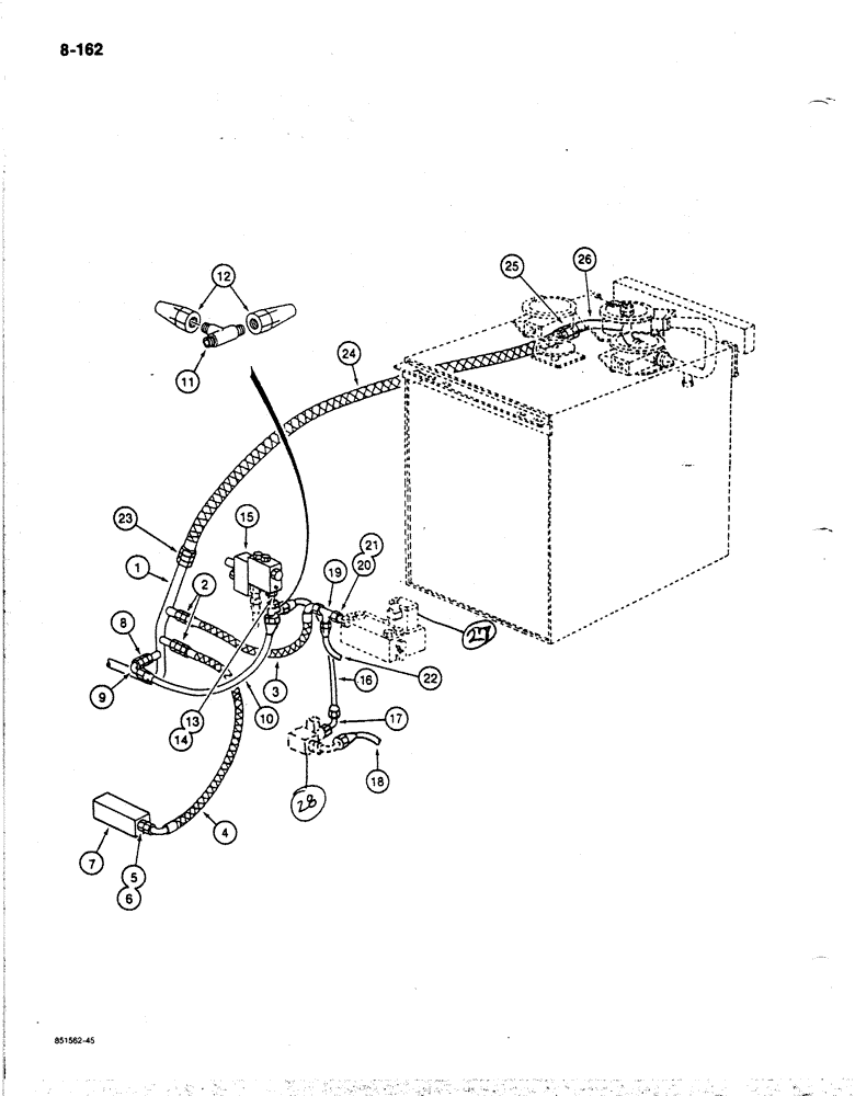 Схема запчастей Case 170B - (8-162) - HYDRAULIC CIRCUIT RETURN LINES, LEAK RETURN TO FILTER, P.I.N. 74341 THRU 74357 (08) - HYDRAULICS