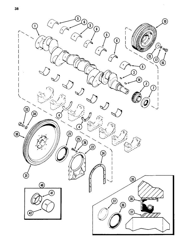 Схема запчастей Case 880C - (038) - CRANKSHAFT AND FLYWHEEL, 504BD DIESEL ENGINE (01) - ENGINE