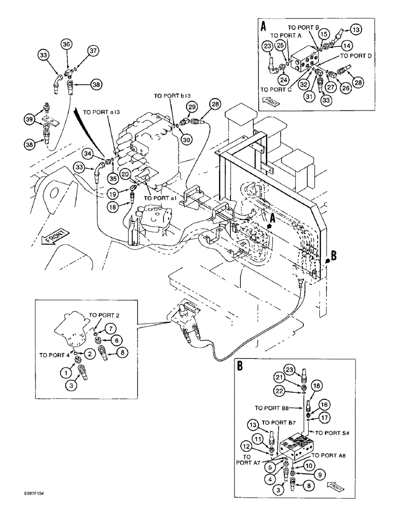 Схема запчастей Case 9010B - (8-034) - ARM CONTROL LINES (08) - HYDRAULICS