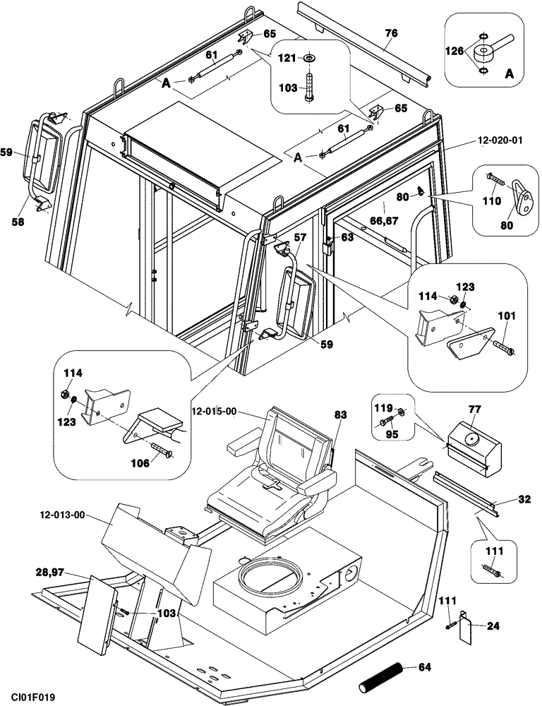 Схема запчастей Case SV208 - (12-015-00[01]) - OPERATORS COMPARTMENT (09) - CHASSIS