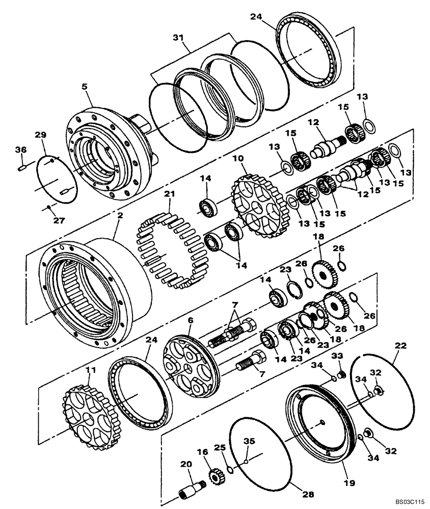 Схема запчастей Case CX80 - (06-02) - MOTOR ASSY - GEAR ASSY, REDUCTION (06) - POWER TRAIN