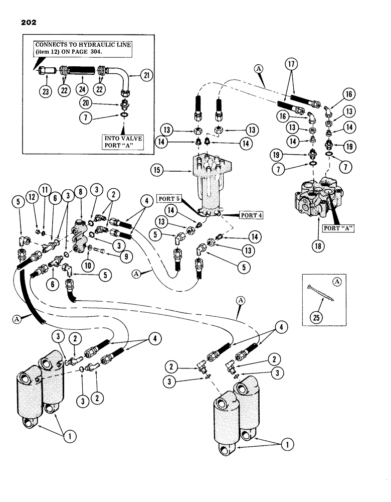 Схема запчастей Case 980B - (202) - LEVELER TUBING, (USED ON UNITS PRIOR TO PIN 6204051) (07) - HYDRAULIC SYSTEM