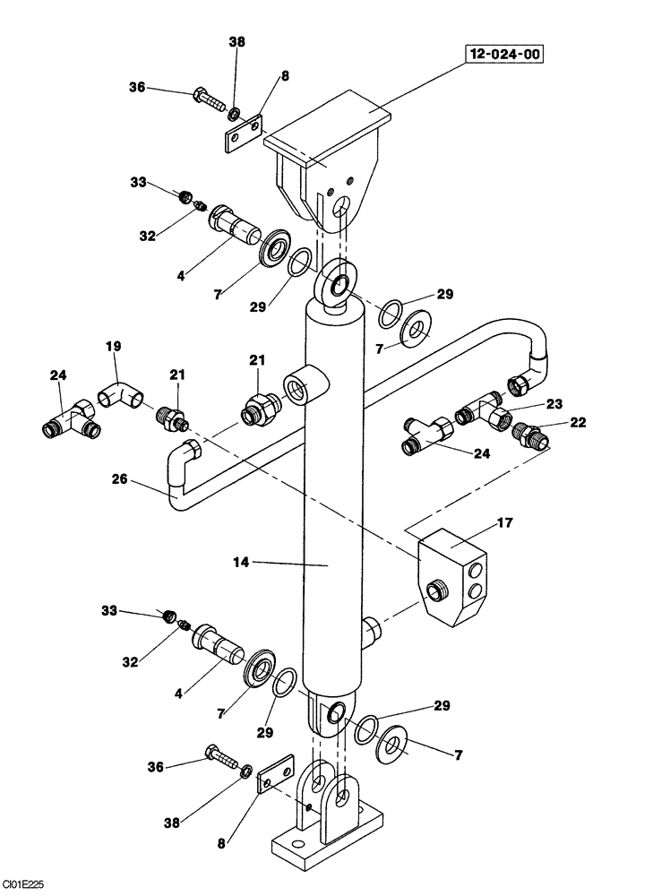 Схема запчастей Case SV210 - (10-008-00[01]) - HYDRAULIC CIRCUIT - ENGINE HOOD OPENING CYLINDER - LEFT (08) - HYDRAULICS