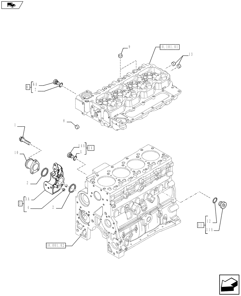 Схема запчастей Case F4HFE413J A002 - (10.400.01) - PIPING - ENGINE COOLING SYSTEM (10) - ENGINE