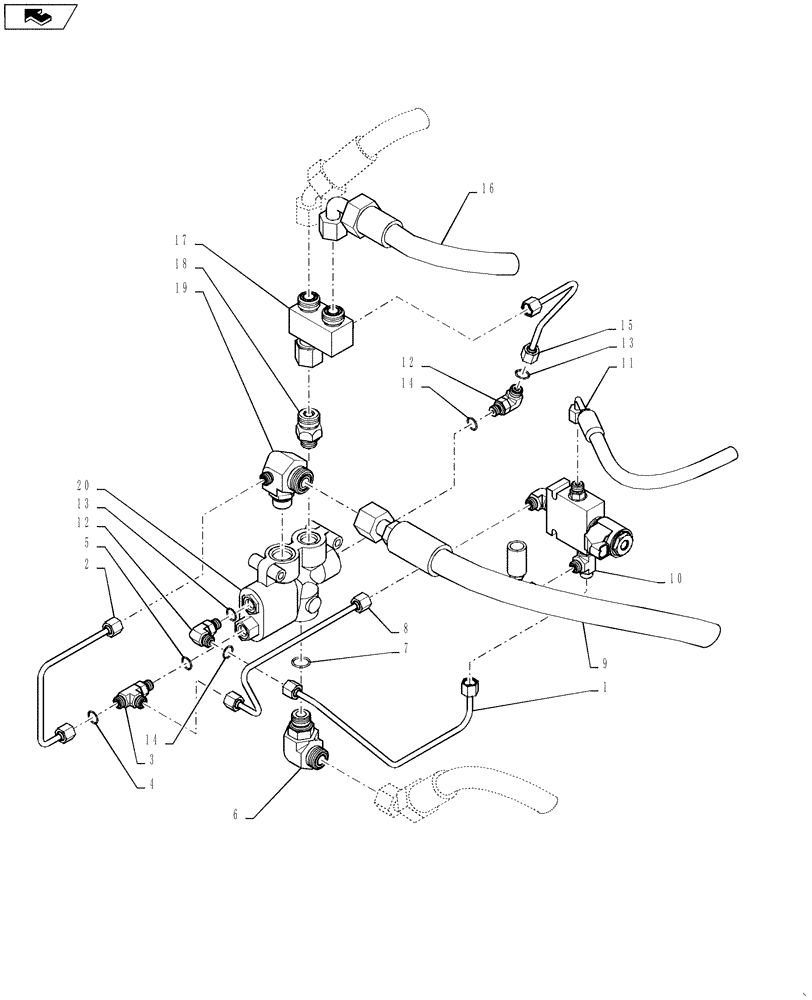 Схема запчастей Case 521F - (41.200.07) - SECONDARY STEERING HYDRAULIC VALVE CONNECTIONS (41) - STEERING