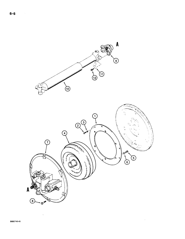 Схема запчастей Case 550 - (6-06) - TORQUE CONVERTER, ADAPTER PLATE,, AND DRIVE SHAFT MOUNTING P.I.N. JAK0013968 AND AFTER (06) - POWER TRAIN