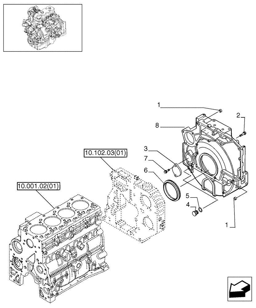 Схема запчастей Case 580SN - (10.102.03[02]) - CRANKCASE COVERS (580SN, 580SN WT, 590SN) (10) - ENGINE