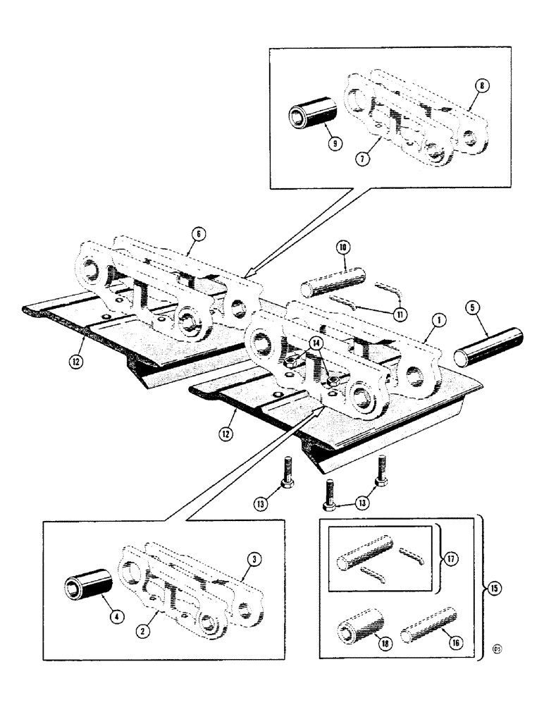 Схема запчастей Case 600 - (130) - TRACK INSTALLATION,, TRACK CHAIN, LINKS, PINS, SHOES, MOUNTING PARTS (04) - UNDERCARRIAGE