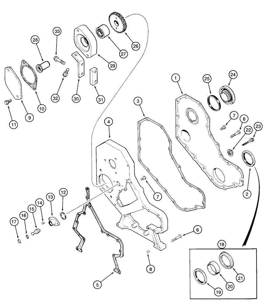 Схема запчастей Case 850E - (2-04) - FRONT GEAR COVER, 6-590 ENGINE, 6T-590 ENGINE (02) - ENGINE