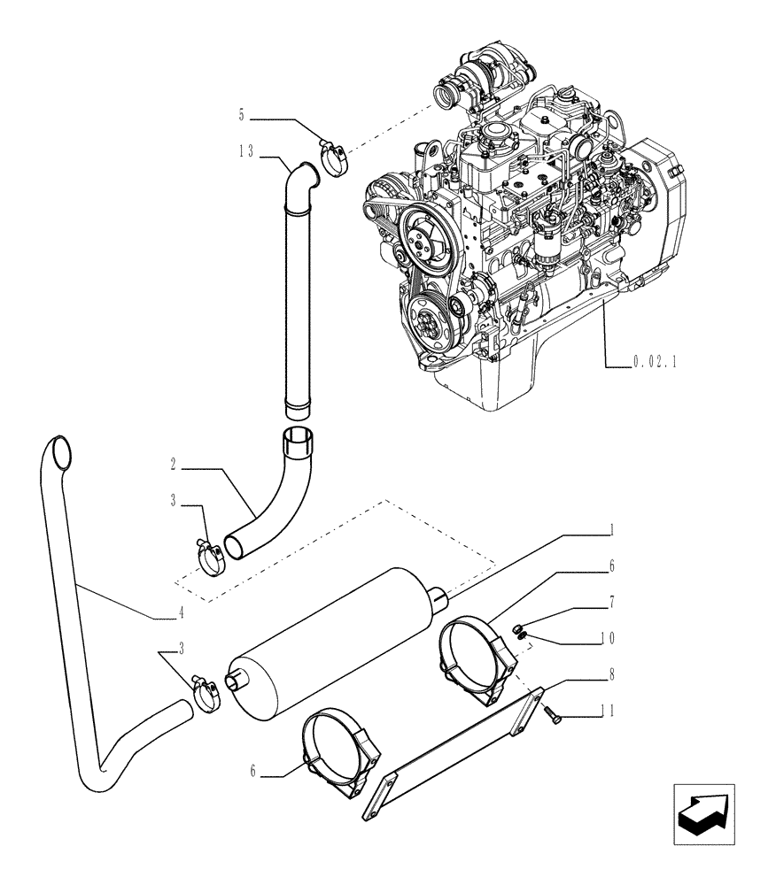 Схема запчастей Case TX945 - (1.15.0[01]) - EXHAUST SILENCER - VERSION (10) - ENGINE