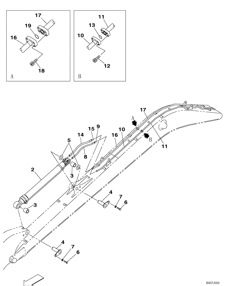 Схема запчастей Case CX210BLR - (08-13) - HYDRAULICS - ARM CYLINDER LINE (8.70 M) (08) - HYDRAULICS