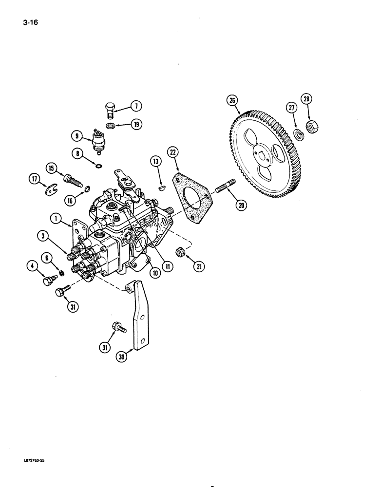 Схема запчастей Case 850D - (3-16) - FUEL INJECTION PUMP AND DRIVE, 6T-590 ENGINE (TURBOCHARGED) (03) - FUEL SYSTEM