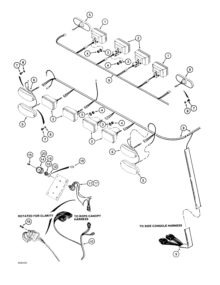 Схема запчастей Case 580SK - (4-34) - TRACTOR LAMP ELECTRICAL CIRCUIT, WITH CANOPY (04) - ELECTRICAL SYSTEMS