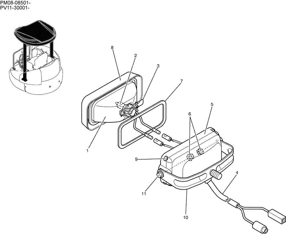 Схема запчастей Case CX27B - (01-057) - LIGHT ASSY P/N PW80S00003F1 (55) - ELECTRICAL SYSTEMS