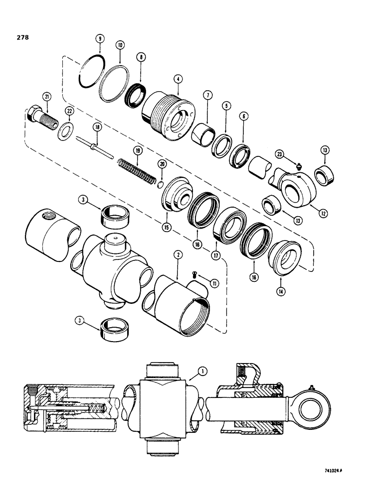 Схема запчастей Case 35 - (278) - G34588 BACKHOE SWING CYLINDER,  WITH MALE TRUNNION BUSHINGS & TWO PIECE PISTON 