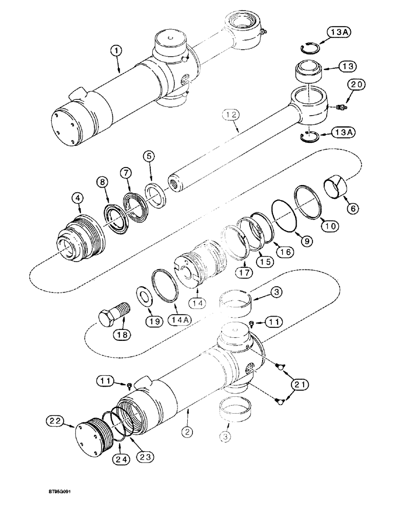 Схема запчастей Case 570LXT - (8-131E) - BACKHOE SWING CYLINDER, 3-3/4 INCH INSIDE DIAMETER (08) - HYDRAULICS