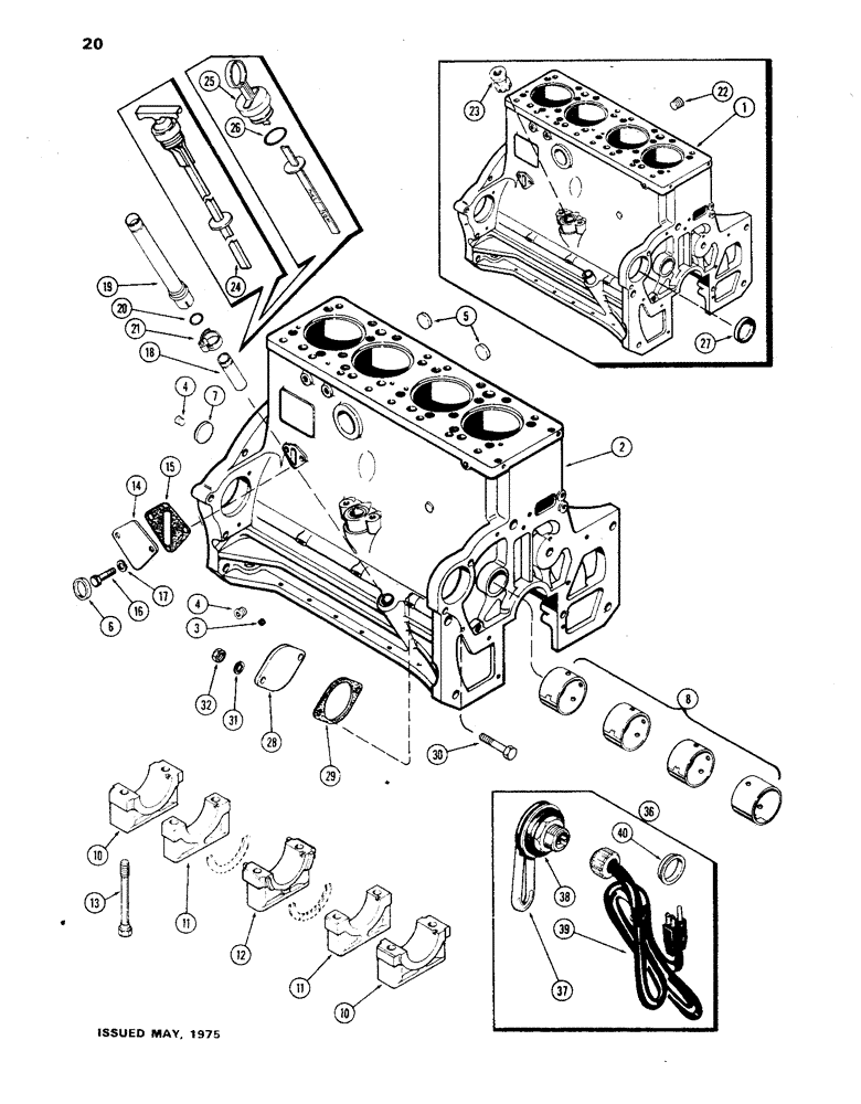 Схема запчастей Case 850 - (020) - CYLINDER BLOCK ASSEMBLY, (301BD) DIESEL ENGINE (01) - ENGINE