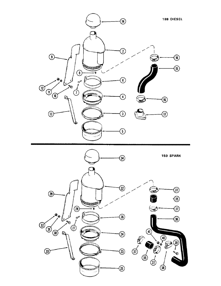 Схема запчастей Case 580 - (035A) - AIR CLEANER, (188) DIESEL ENGINE, (159) SPARK IGNITION (10) - ENGINE