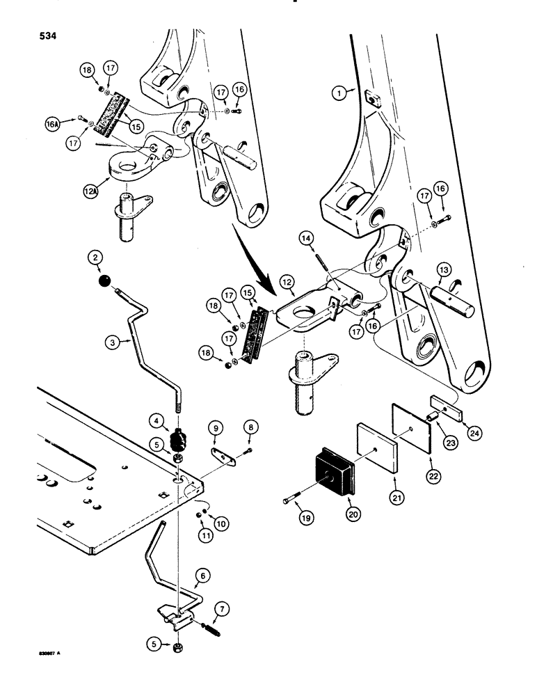 Схема запчастей Case 580SE - (534) - BOOM LATCH (09) - CHASSIS/ATTACHMENTS