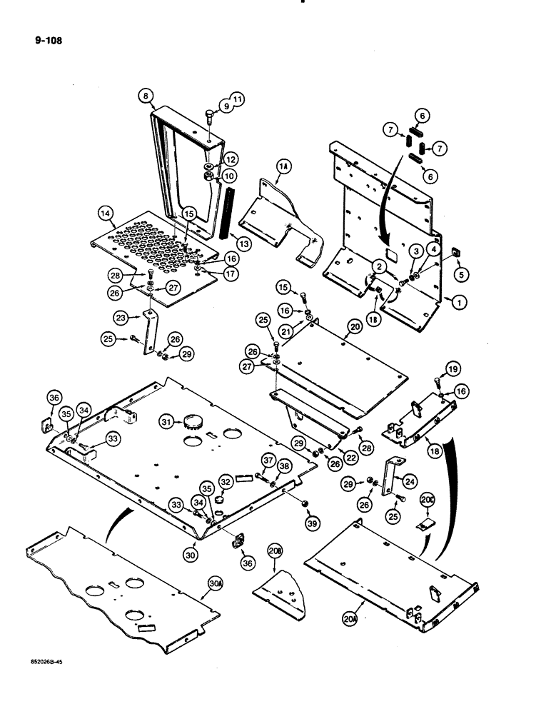 Схема запчастей Case 480E - (9-108) - FLOOR PLATES AND FIREWALL, 480E LL MODELS ONLY (09) - CHASSIS/ATTACHMENTS