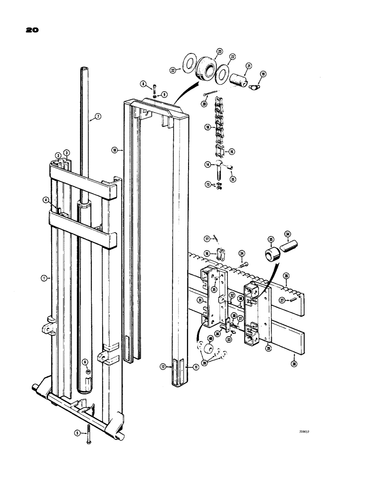 Схема запчастей Case 585 - (20) - MAST AND RELATED PARTS (14-1/4 FOOT), 6000 LB. LIFT CAPACITY (83) - TELESCOPIC SINGLE ARM