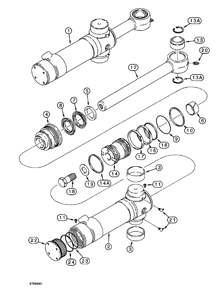 Схема запчастей Case 580SL - (8-156) - BACKHOE SWING CYLINDERS, MODELS WITH PRIORITY SWING (08) - HYDRAULICS