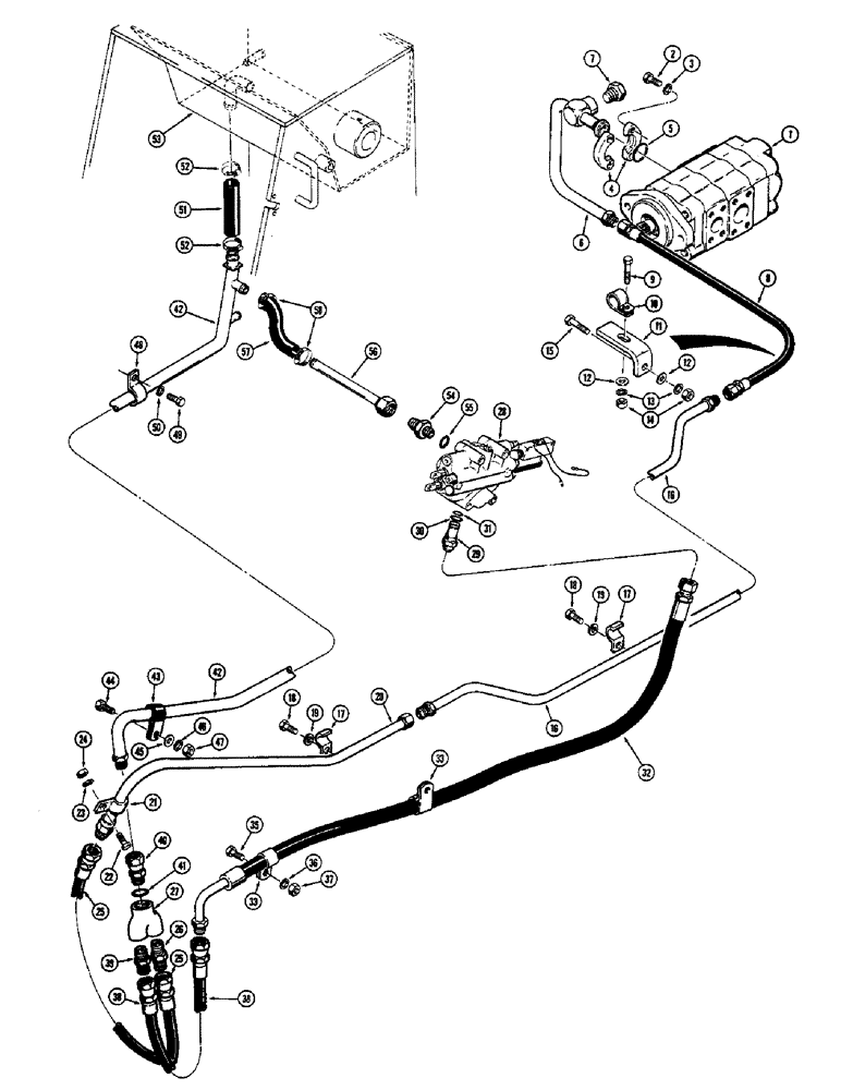 Схема запчастей Case 680CK - (158) - LOADER HYDRAULICS, LOADER COUNTERWEIGHT MODEL RETURN LINES (35) - HYDRAULIC SYSTEMS